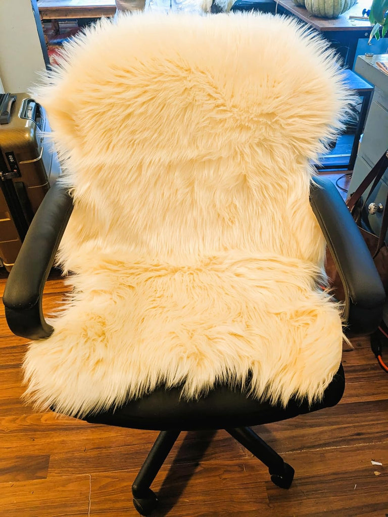 Delectable Garden Soft Faux Sheepskin Lamb Fur Chair Cover, Seat Cover, Area Rug, Mat, Baby Blanket, 2 x 3 Feet - Natural (Yellow, offwhite)