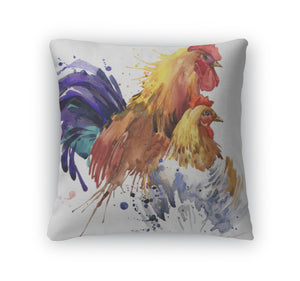 Throw Pillow, Chicken And Rooster Tshirt Graphics Chicken And Rooster Family Illustration