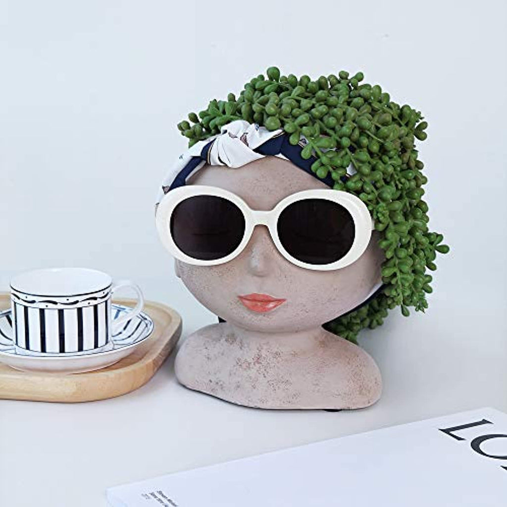 On Sale 50% Off! Female Head Design Succulents Plant Pot with Drainage Hole Indoor Outdoor Resin Planter