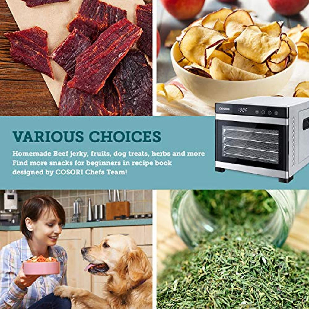Premium Food Dehydrator Machine with 50 Free Recipes, 6 Stainless Steel Trays with Digital Timer and Temperature Control for Fruit, Vegetables, Beef Jerky,Dog Treats,Herbs