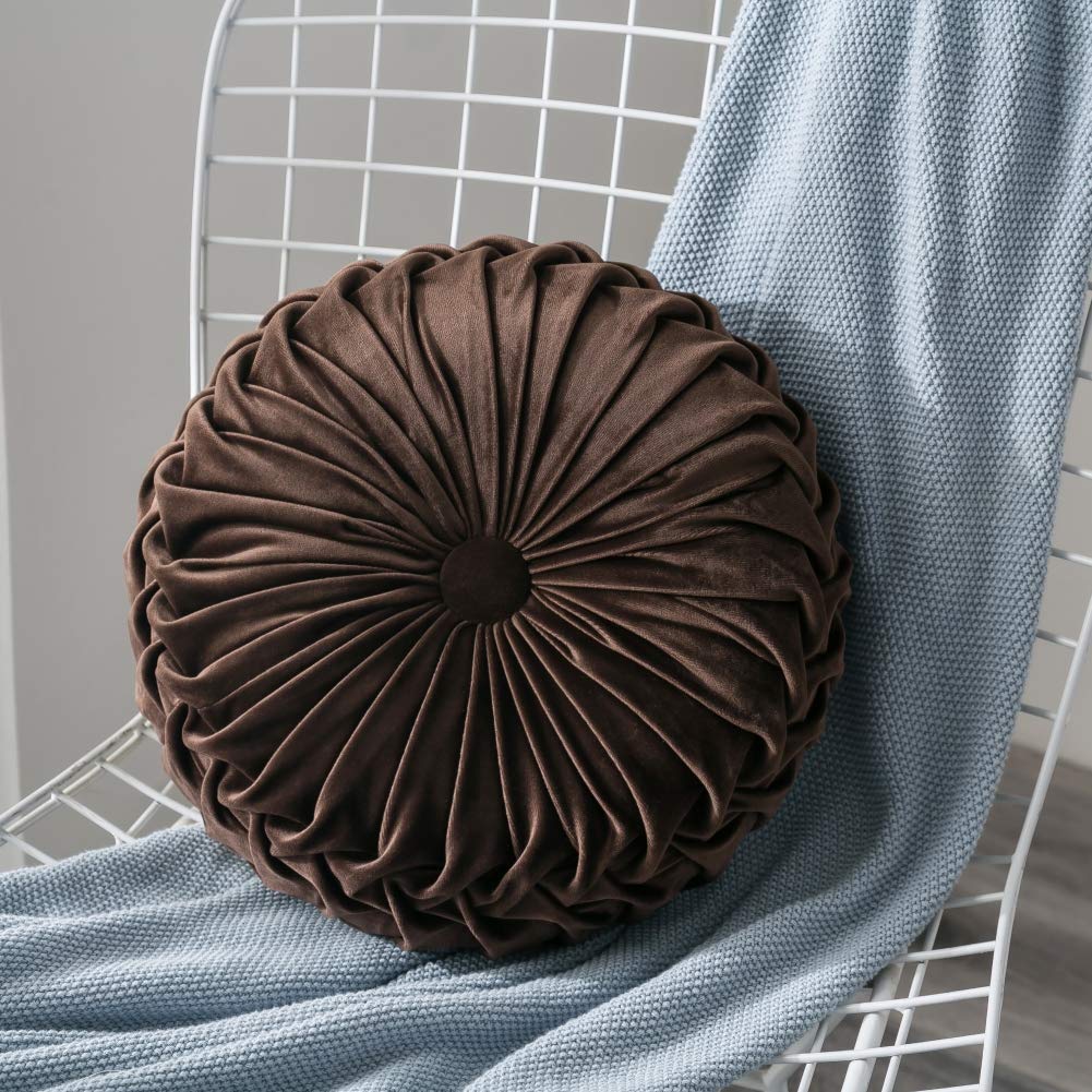Velvet Pleated Round Pumpkin Throw Pillow Couch Cushion Floor Pillow for Sofa Chair Bed