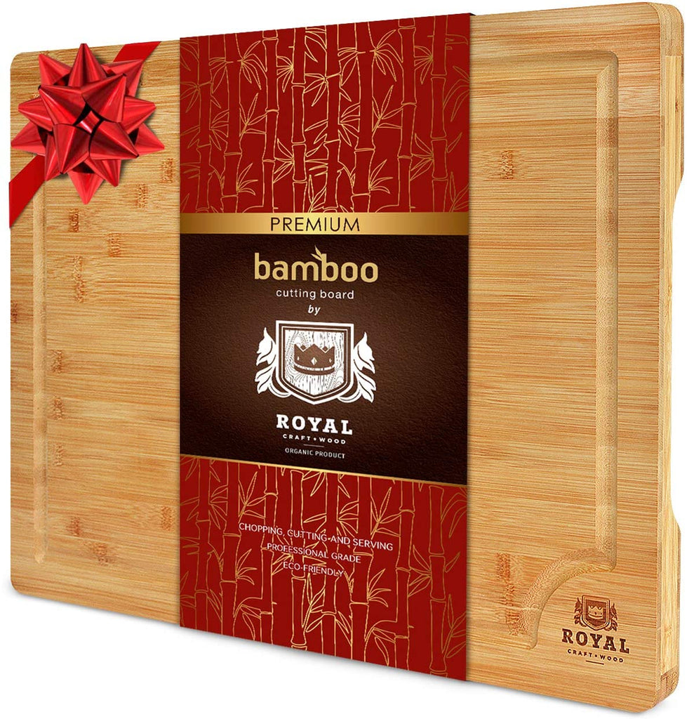 Organic Bamboo Cutting Board with Juice Groove singles or set - Best Kitchen Chopping Board for Meat (Butcher Block) Cheese and Vegetables | Anti Microbial Heavy Duty Serving Tray w/Handles