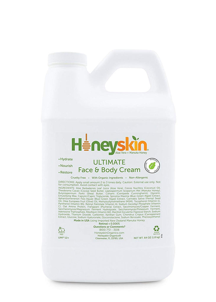 Face & Body Cream Moisturizer - Nourishing Aloe Vera + Manuka Honey for Rosacea Eczema Psoriasis Rashes Itchiness & Redness - Organic & Natural