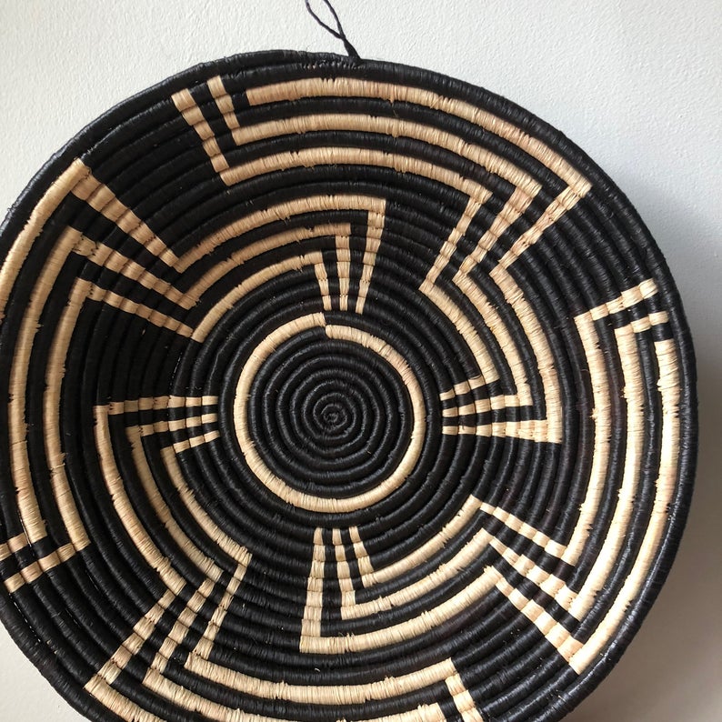 Wall Hanging Black and White African Bukedo Basket-Two Sizes