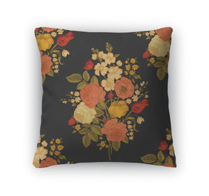 Throw Pillow, Vintage Pattern With Victorian Bouquet