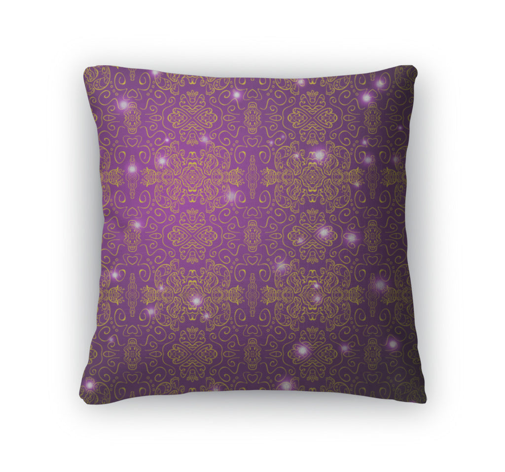 Throw Pillow, Antique Pattern Purple Wallpaper