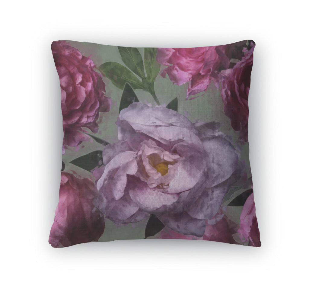 Throw Pillow, Art Vintage Floral Pattern With Pink And Lilac Peonies