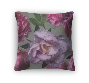 Throw Pillow, Art Vintage Floral Pattern With Pink And Lilac Peonies