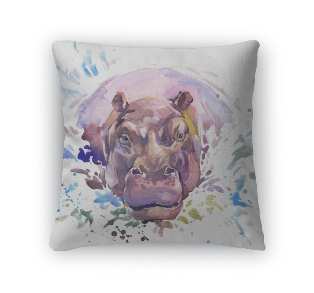 Throw Pillow, Hippopotamus Tshirt Graphics African Animals Hippopotamus Illustration With