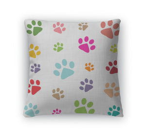 Throw Pillow, Colored Pattern With Paw Prints