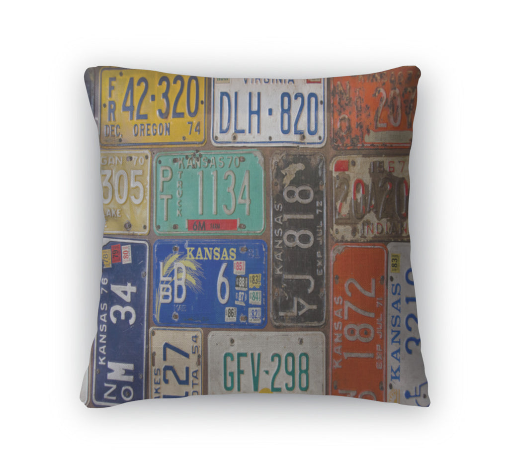 Throw Pillow, Rusty Retro License Plates