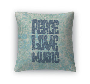 Throw Pillow, Retro Design Of Peace Love And Music