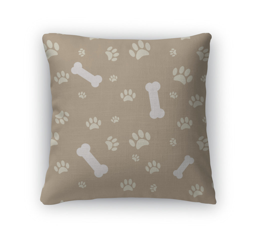Throw Pillow, With Dog Paw Print And Bone