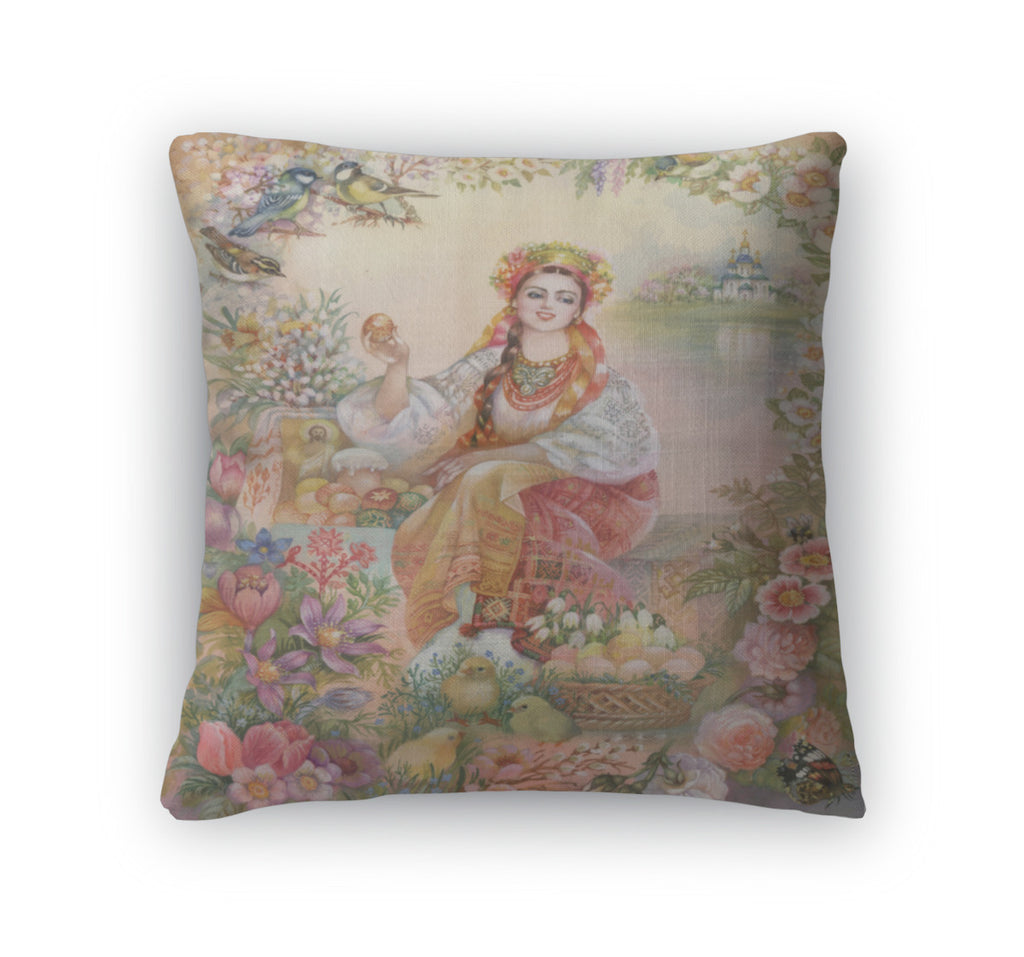 Throw Pillow, Young Woman In Ukrainian Costume