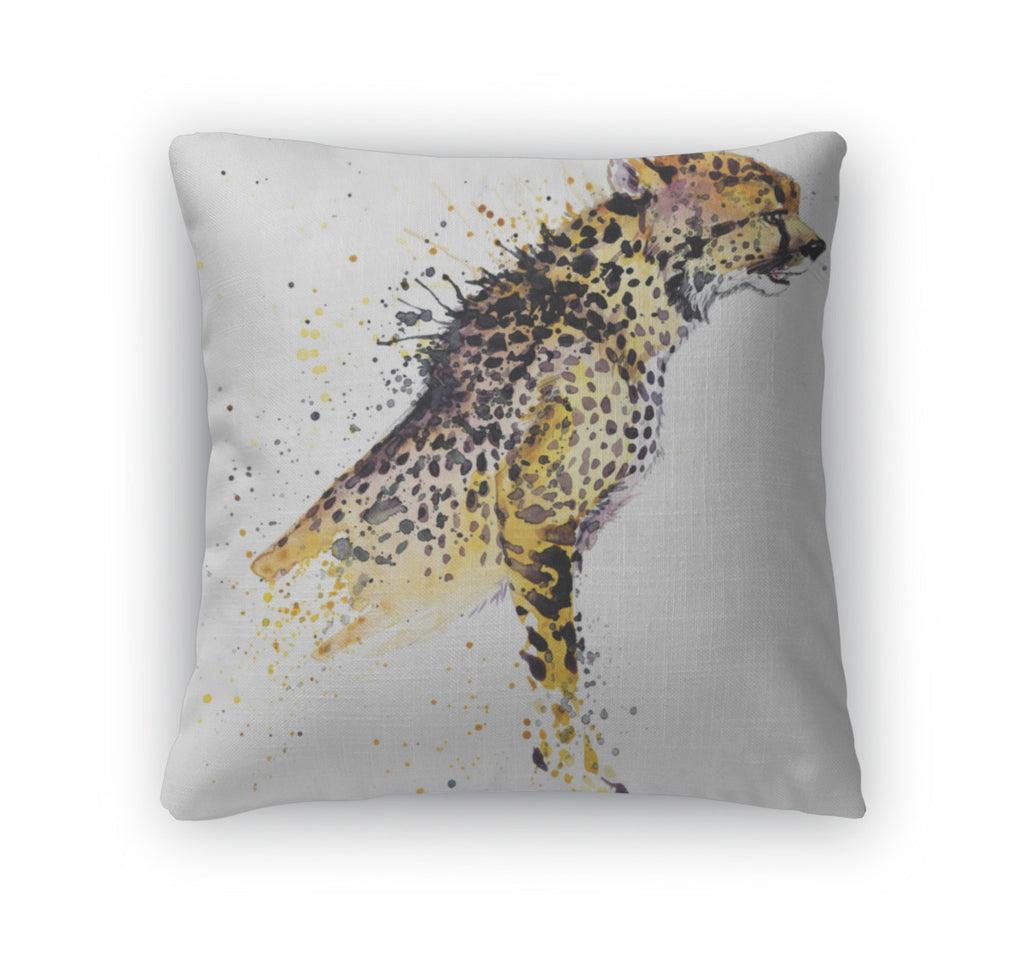 Throw Pillow, Cheetah Tshirt Graphics African Animals Cheetah Illustration With Splash