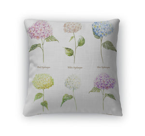 Throw Pillow, Hydrangea Watercolor Flowers Pattern