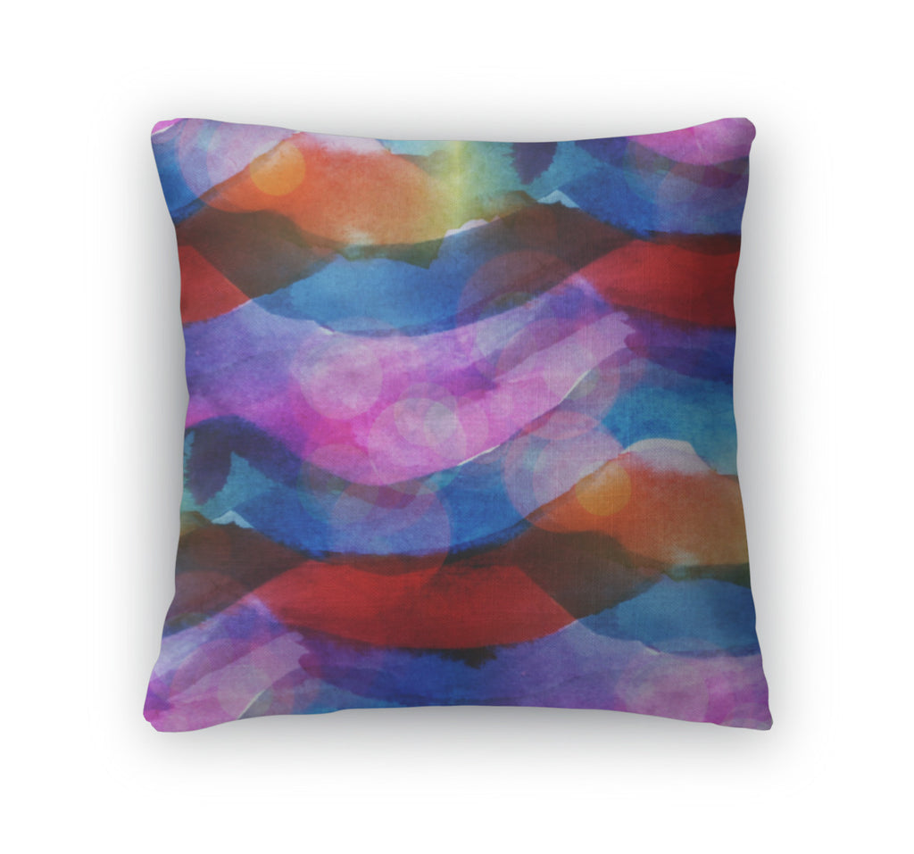 Throw Pillow, Sunlight Macro Watercolor Blue Red Stripes Pa