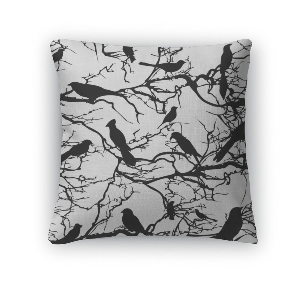 Throw Pillow, Pattern Tree With Birds Nature