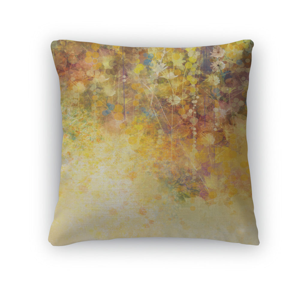 Throw Pillow, Abstract Watercolor Painting White Flowers And Soft Color Leavesyellowbrown