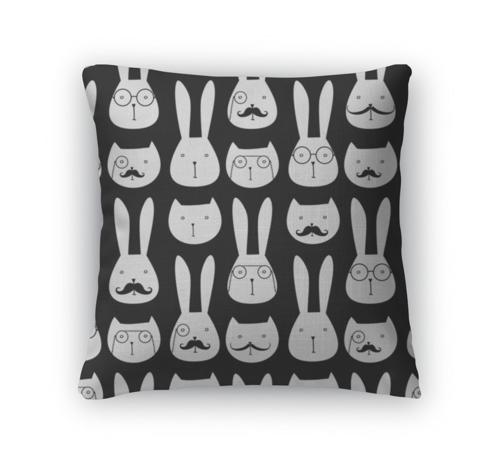 Throw Pillow, Pattern With Cute Rabbits And Cats