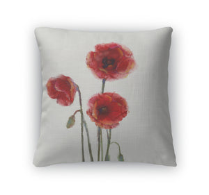 Throw Pillow, Red Poppy Flowers Watercolor Painting Isolated On White Backgroud