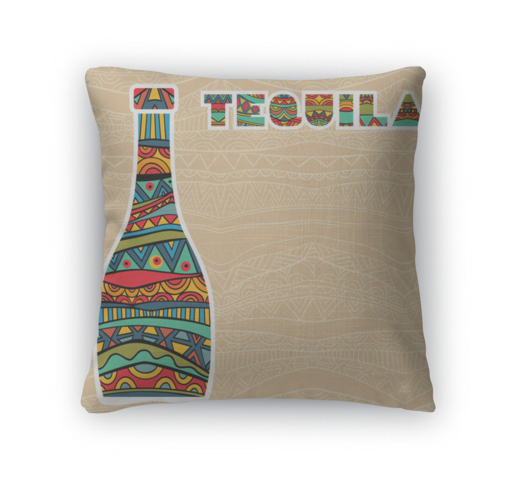 Throw Pillow, Mexican With Fancy Bottles Of Tequila