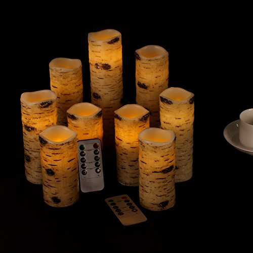 Flameless Candles Battery Operated Birch Bark Effect 4" 5" 6" 7" 8" 9" Set of 9