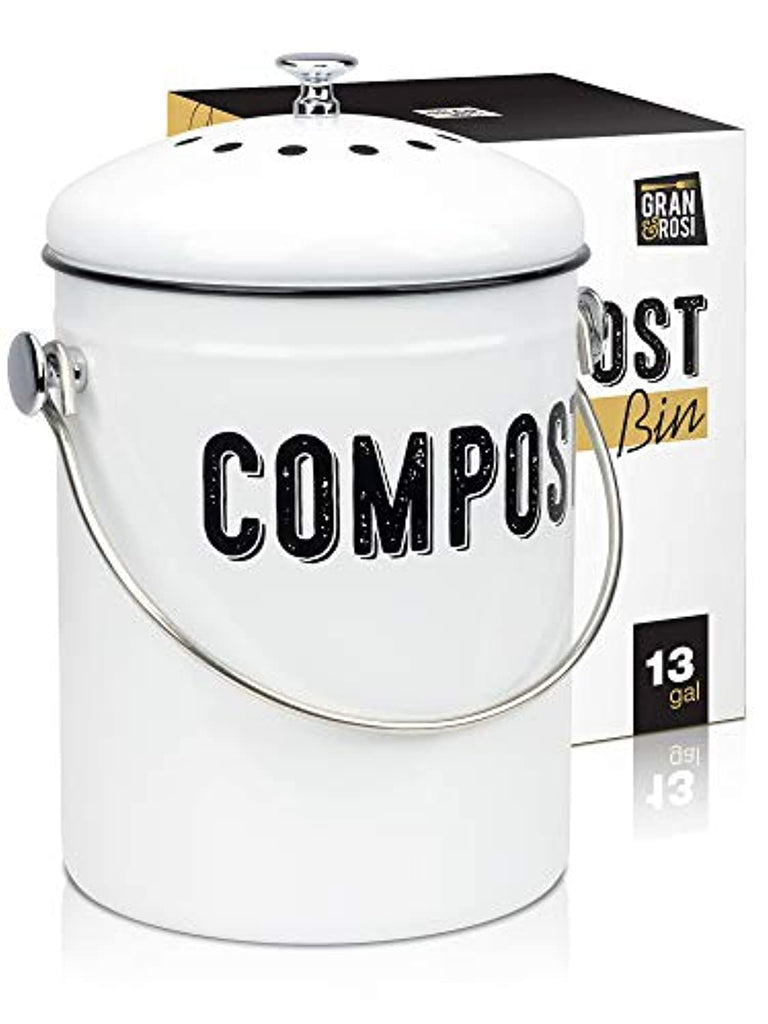 Utopia Kitchen Compost Bin for Kitchen Countertop - 1.3 Gallon Compost  Bucket for Kitchen with Lid - Includes 1 Spare Charcoal Filter (Silver)