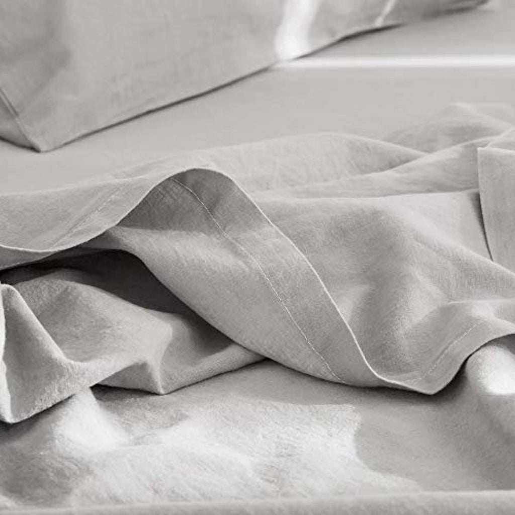Simple & Opulence Belgian Linen Sheet Set 4PCS Stone Washed Solid Color (Grey, 4 Sizes)