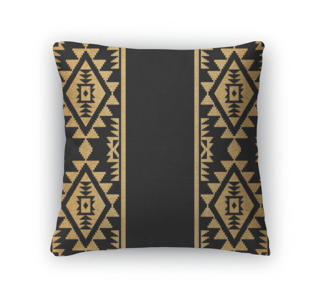 Throw Pillow, Gold And Black Ethnic