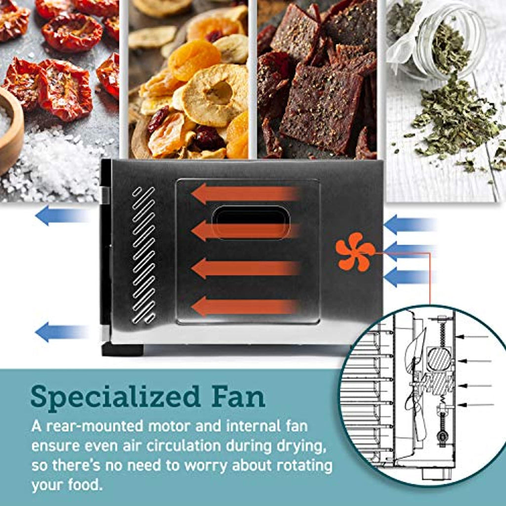 Premium Food Dehydrator Machine with 50 Free Recipes, 6 Stainless Stee