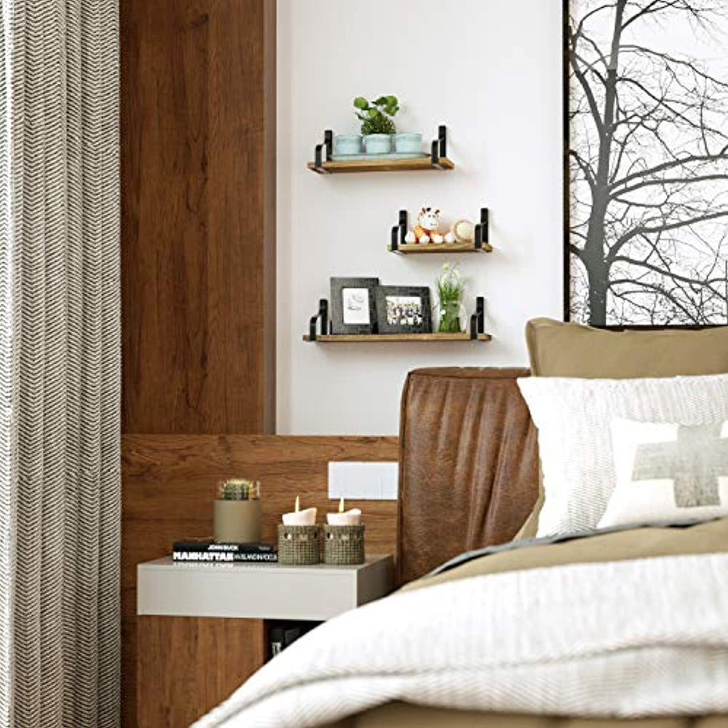 Floating Shelves Wall Mounted Set of 3, Rustic Wood Wall Storage Shelves for Bedroom, Living Room, Bathroom, Kitchen, Office and More --Choice of four colors
