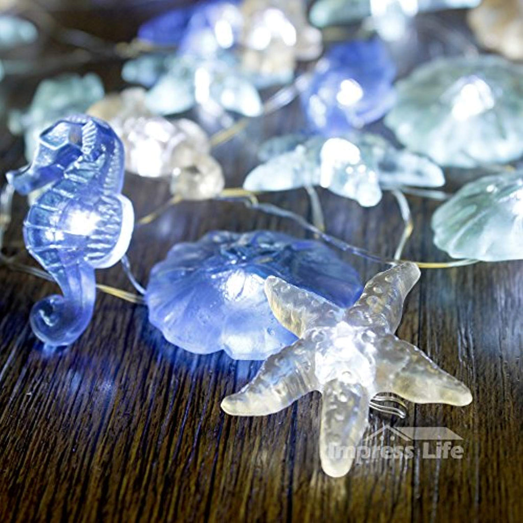 Nautical Theme Decorative String Lights, Under The Sea Sand Dollars Seahorse Beach