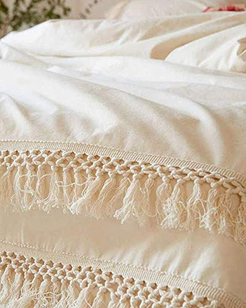 White Duvet Cover Fringed Cotton - Twin, Queen, King Sizes