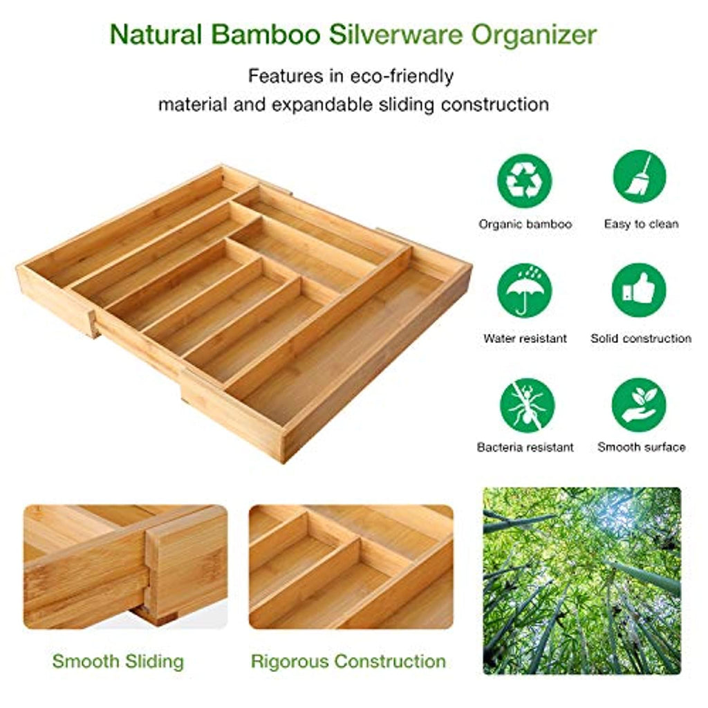 Bamboo Expandable Drawer Organizer for Utensils Holder, Adjustable Cutlery Tray, Wood Drawer Dividers Organizer for Silverware, Flatware, Knives in Kitchen, Bedroom, Living Room b