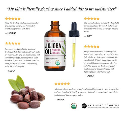Jojoba Oil (4 oz), USDA Certified Organic, 100% Pure, Cold Pressed, For Hair, Skin, Lips