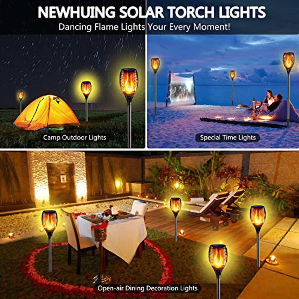4PCs Solar Torch Lights Outdoor, 43 inch 96 LED, Waterproof Landscape Garden Pathway Light with Vivid Dancing Flickering Flames, with Auto On/Off Dusk to Dawn
