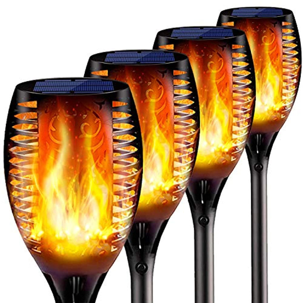 4PCs Solar Torch Lights Outdoor, 43 inch 96 LED, Waterproof Landscape Garden Pathway Light with Vivid Dancing Flickering Flames, with Auto On/Off Dusk to Dawn