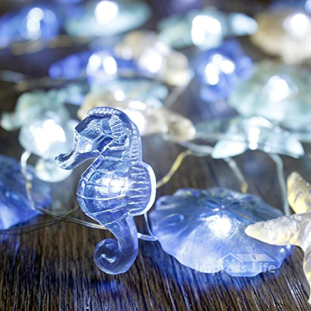 Nautical Theme Decorative String Lights, Under The Sea Sand Dollars Seahorse Beach