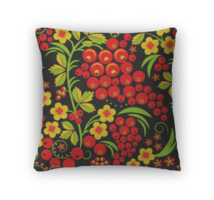 Throw Pillow, Traditional Russian Hohloma Style Pattern Illus