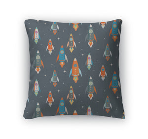 Throw Pillow, Pattern Of Colorful Spaceships