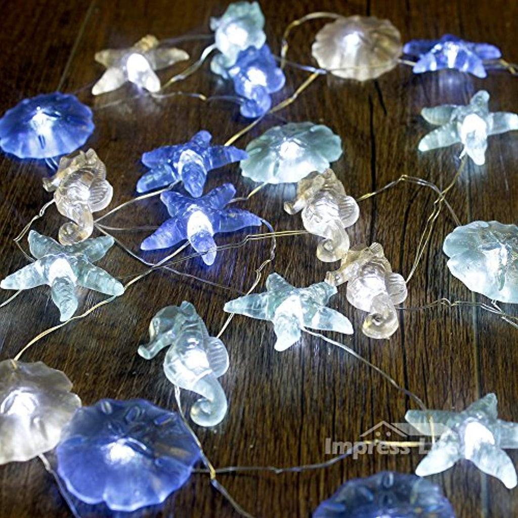 Nautical Theme Decorative String Lights, Under The Sea Sand Dollars Seahorse Beach