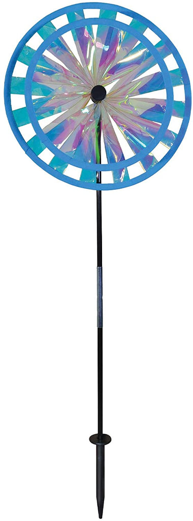 Rainbow Triple Wheel 13 or 14 inch Spinner- Ground Stake Included - Colorful Wind Spinner for your Yard and Garden