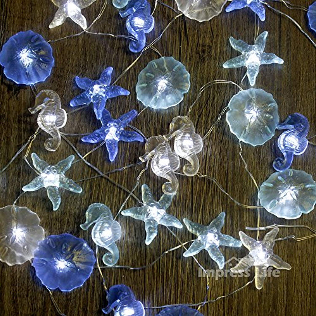 Nautical Theme Decorative String Lights, Under The Sea Sand Dollars Seahorse Beach