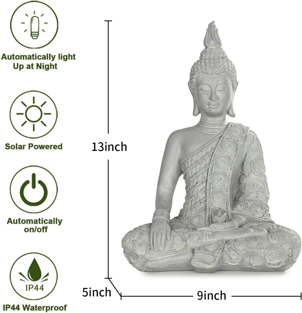 Solar Outdoor Buddha Statue, 13 Inch Antique Thai Shakyamuni Sitting S