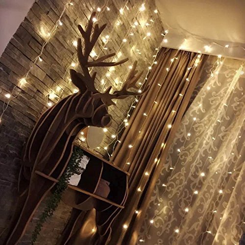 Twinkle Star 300 LED Window Curtain String Lights, Warm White