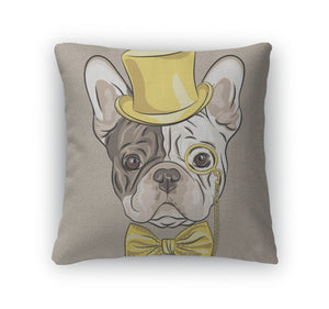Throw Pillow, Funny Cartoon Hipster French Bulldog Dog