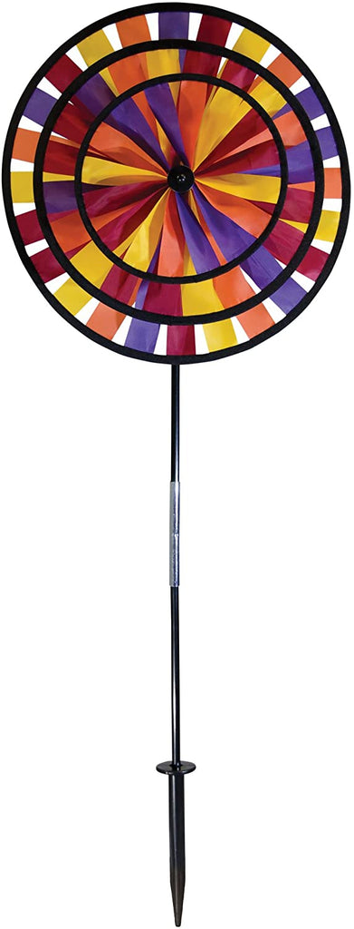 Rainbow Triple Wheel 13 or 14 inch Spinner- Ground Stake Included - Colorful Wind Spinner for your Yard and Garden