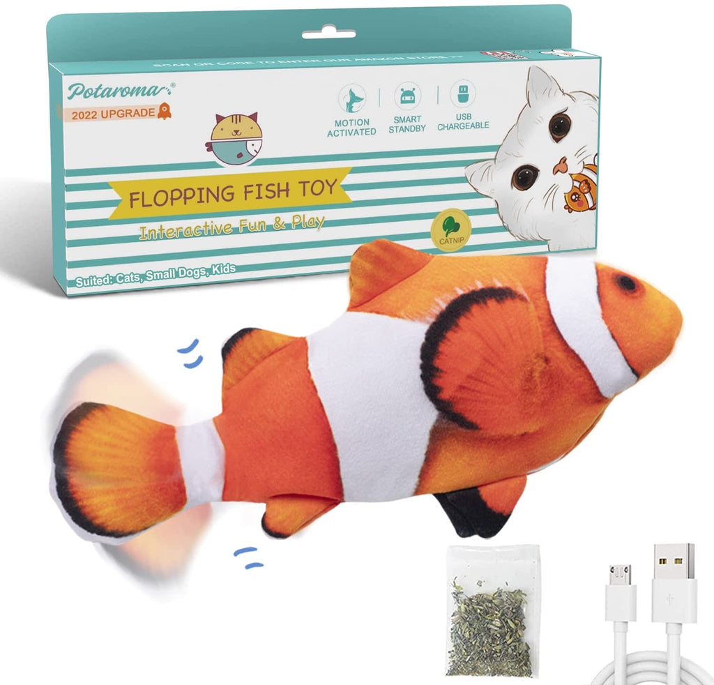 PawfectPals Touch Sensitive Floppy, Moving,Fish Dog Cat Toy with  Catnip-Goldfish