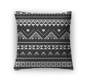 Throw Pillow, Aztec Pattern Tribal Black And White